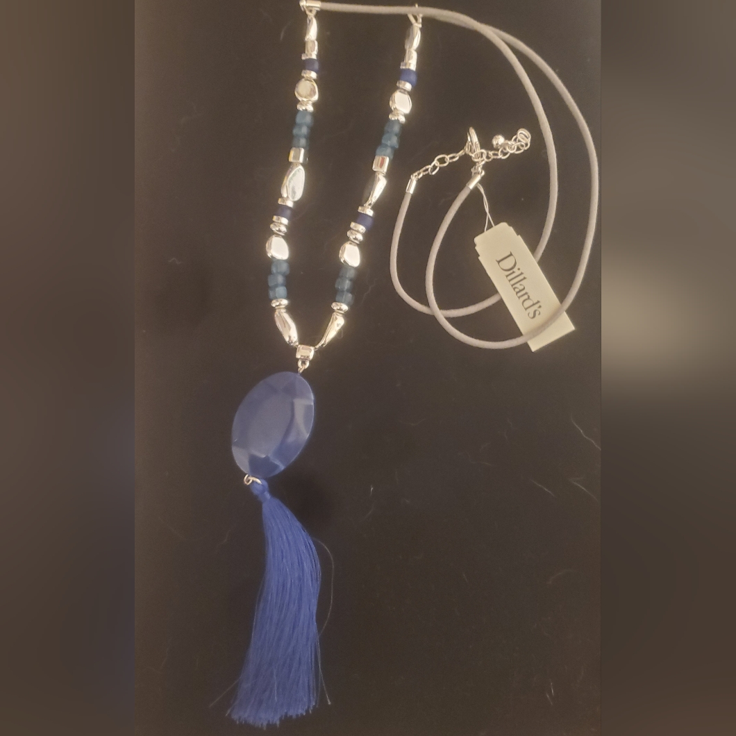 Nwt Blue And Silver-Tone Tassel Necklace.